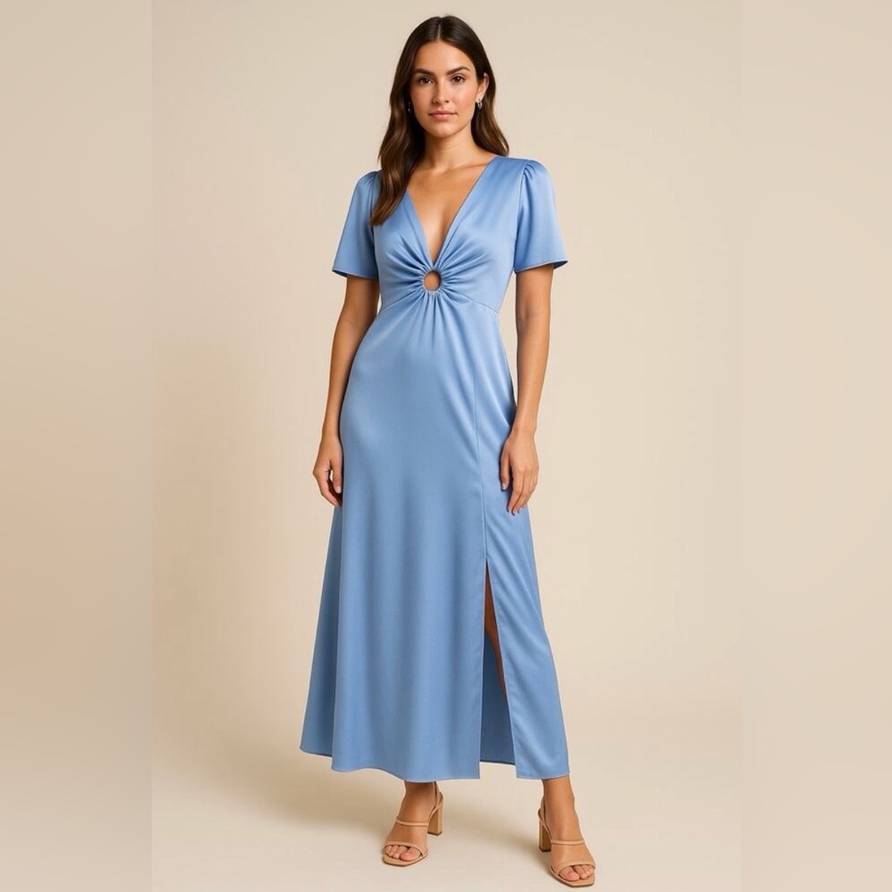 NWT-Abercrombie & Fitch Blue Maxi Dress with Ring Cutout & Slit